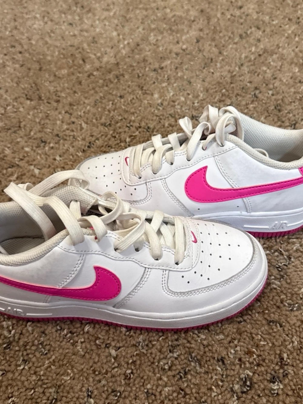Nike Kids White Sneakers with Hot Pink Swoosh
